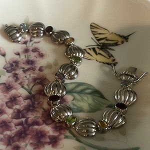 Multi Colored Cubic Zirconia stones, Silver bracelet